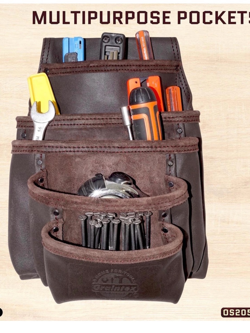 Graintex 5 pocket industrial grade oil tanned leather nail and tool pouch new